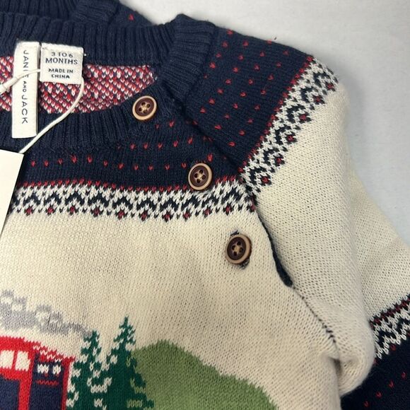 Janie and Jack 101261001 Navy Baby Fair Isle Train Sweater size 3-6 months NWT - Picture 2 of 8